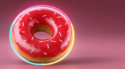 Poster - Red doughnut with sprinkles on top. The doughnut is placed on a pink background