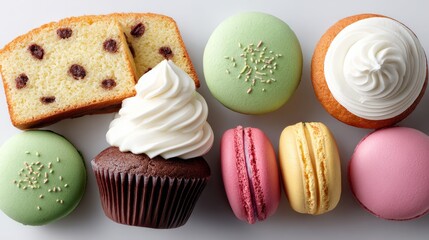 Poster - Variety of pastries including cupcakes, cookies, and cakes are arranged on a white surface