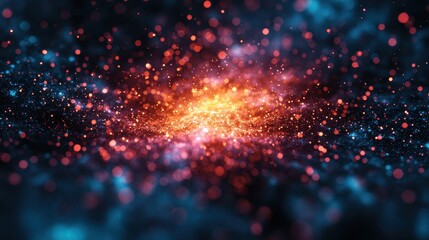 Poster - Vibrant Abstract Background with Colorful Light Particles and Cosmic Elements in Deep Space Environment