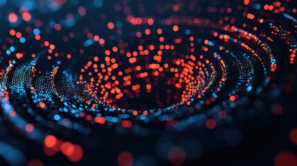 Poster - Abstract digital background with vibrant blue and orange glowing particles in a swirling pattern effect