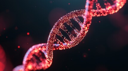 Poster - Beautiful close-up of a glowing red DNA helix structure for use in science, biology, and genetic themes