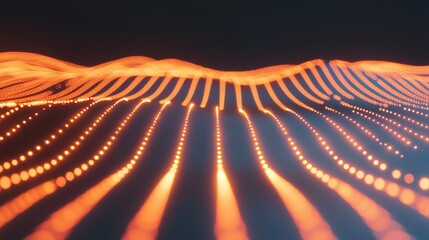 Poster - Illuminated Abstract Waves with Dynamic Lines and Dots in Vibrant Orange and Black Background