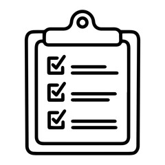 Aufkleber - Outline style image depicts a clipboard with a document attached, featuring three square checkboxes containing a checkmark, symbolizing a fully completed, successful checklist or all tasks achieved
