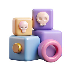 Poster - Pastel cubes with skulls and ring isolated on transparent background