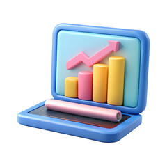Poster - 3d laptop with growth chart isolated on transparent background