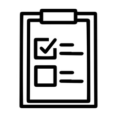 Aufkleber - Outline style image depicts a clipboard with a document featuring a checked square box at the top, symbolizing a partially completed list or task. Related to progress tracking, task management