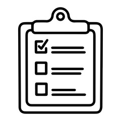 Aufkleber - Outline style image depicts a clipboard with a document showing three square checkboxes, where the top box contains a checkmark and the others are empty, symbolizing a partially completed list or task