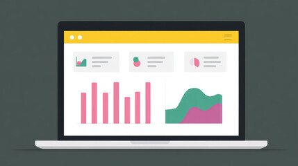 Poster - Laptop screen displaying colorful graphs and charts, illustrating data analysis and business insights