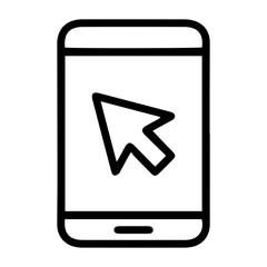 Aufkleber - Outline style image depicts a smartphone with an arrow-shaped computer cursor displayed on its screen, symbolizing digital interaction or remote control of a mobile device. Related to remote access
