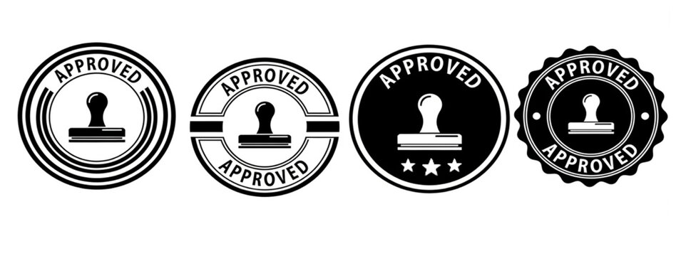 Approved Stamp Icons Vector Set | Black and White Rubber Stamps with 