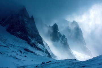 Poster - A mountain range covered in snow with a cloudy sky in the background