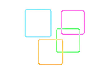 Poster - Four colorful neon square frames are glowing on a transparent background, creating a vibrant and modern design