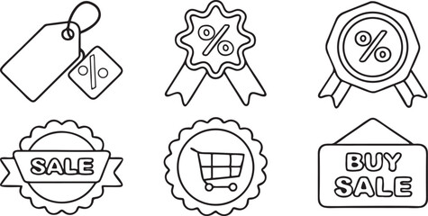 Poster - Sale and Discount Icons with Tag Badge and Cart Solid Black Vector Set
