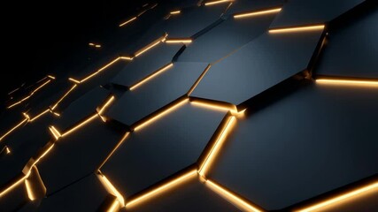 Leinwandbilder - Abstract hexagonal pattern with glowing lines in dark background for futuristic design elements and textures