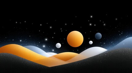 Poster - Abstract cosmic landscape with vibrant colors and celestial bodies.