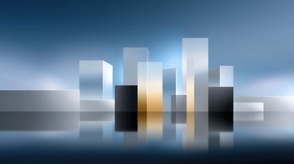 Poster - Abstract cityscape featuring translucent geometric buildings in cool tones.