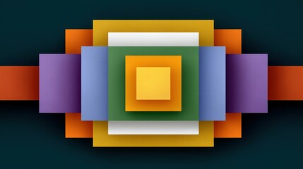 Poster - Vibrant geometric composition featuring layered shapes in various colors.