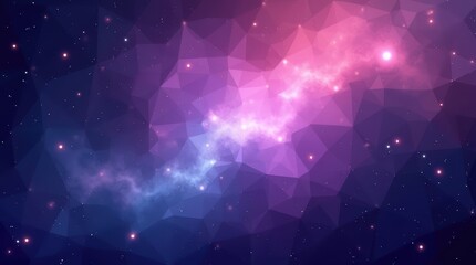 Abstract low polygonal nebula space background with pink and purple hues