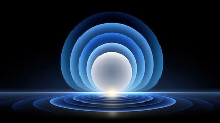 Poster - Abstract blue and white circular waves emanating from a central sphere.