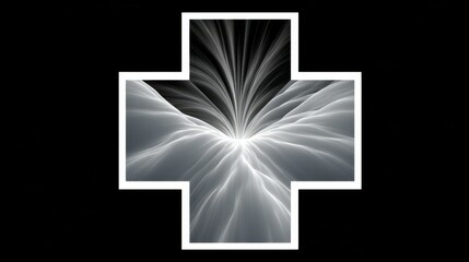 Poster - Abstract white and gray swirl in a cross shape on a black background.