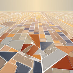 Poster - Abstract illustration of a mosaic tile perspective with varied warm color tones