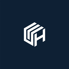 Poster - initial WH letter Abstract emblem with combined letters inside geometric shape illustration