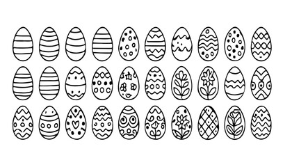 Poster - A collection of easter eggs with various patterns and designs arranged in neat rows on a white background