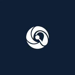 Poster - Abstract white circular logo design with connecting node point on dark blue