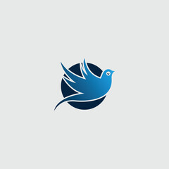 Poster - Elegant blue bird illustration soaring from dark circle backdrop logo