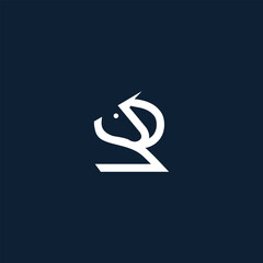Poster - minimalistic monogram letter R combination horse negative space