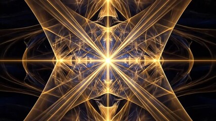 Poster - Abstract Golden Star Burst Fractal Animation with Blue and Black Background