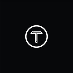 Poster - Minimalistic Letter T Logo Symbol in a Circular Frame on Black Backdrop