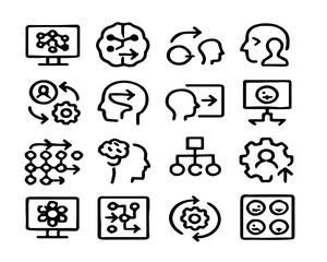 Poster - A set of web vector icons including weather and business symbols, people, and network elements in black silhouette design