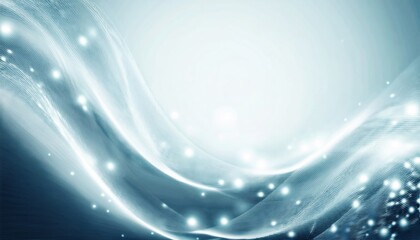 Poster -  ethereal blue wave with sparkling light particles on smooth abstract gradient background ideal for web design, digital banner, branding, or elegant print media