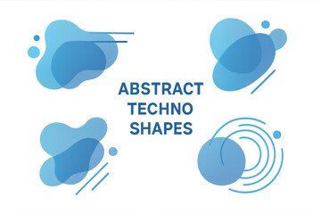 Aufkleber - Four distinct blue fluid shapes, blending technology and abstraction, create a dynamic visual on a transparent background