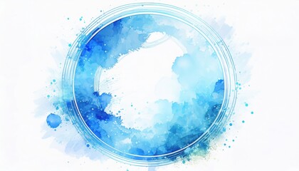 Poster -  abstract blue watercolor circle splash with dynamic paint strokes and ink textures on white background for branding, web header, poster or minimalist print design