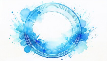 Poster -  abstract blue watercolor circle splash with dynamic paint strokes and ink textures on white background for branding, web header, poster or minimalist print design