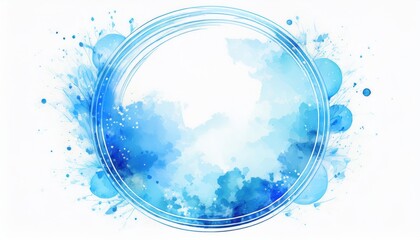 Poster -  abstract blue watercolor circle splash with dynamic paint strokes and ink textures on white background for branding, web header, poster or minimalist print design
