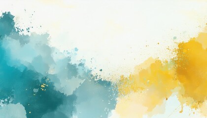 Poster - abstract watercolor splash with teal, turquoise, and golden yellow ink bursts on textured canvas background for web design, branding, poster, or packaging visual

