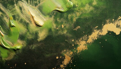 Poster - shimmering emerald abstract texture with golden brushstroke highlights and dotted light patterns for luxury branding, web design, or elegant print background

