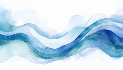 Poster - serene abstract blue watercolor wave flow background for web design, branding, packaging, poster, or stationery with layered oceanic gradient brush textures

