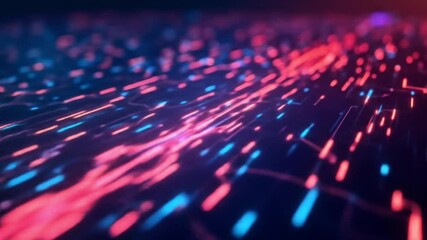 Poster - Futuristic Digital Circuit Board with Glowing Lines and Data Flow Animation