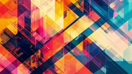 Poster - Vibrant Geometric Abstract Background with Colorful Overlapping Rectangles and Lines