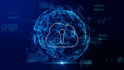 Poster - Global Cloud Computing Security with Digital Data Connections and Cyber Protection Network. abstract background. 3D rendering