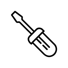 Poster - Simple depiction of a flat head screwdriver with a black outline on a white background design tool