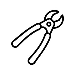 Poster - Depiction of a pair of nippers with rounded handles and jaws, outlined in black on a white background