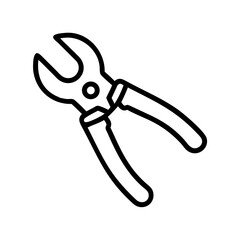 Poster - Outline drawing of a pair of cutting pliers with black lines on a white background tool representation