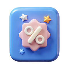 Poster - Colorful 3D Rounded Square Percentage Icon with Stars isolated on a transparent background