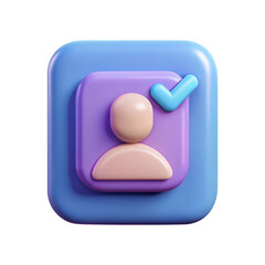 Poster - Peach Purple Blue 3D Render Plastic Style Verified Profile Icon Checkmark isolated on a transparent background
