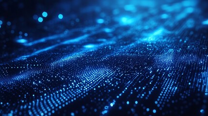 Poster - Blue digital binary data on computer screen background